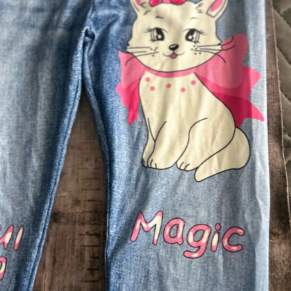 Cute Cat Print Jeans with Pink Accents